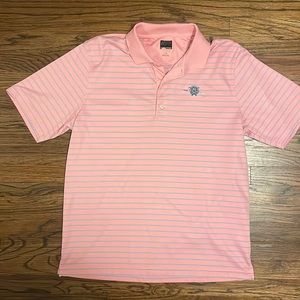 Greg Norman Golf Polo with Black Sheep logo in Pink striped